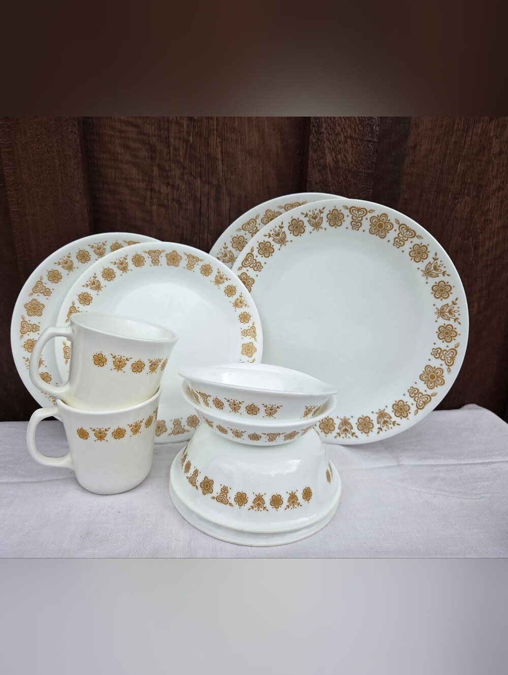 Corelle Pyrex Butterfly Gold 10 Pc Dinnerware Set Vintage